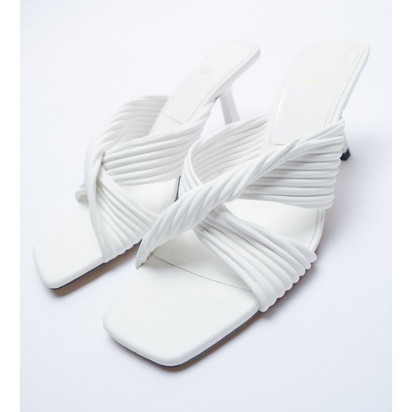 Zara High Heels Heeled Pleated White Sandals - Picture 5 of 12